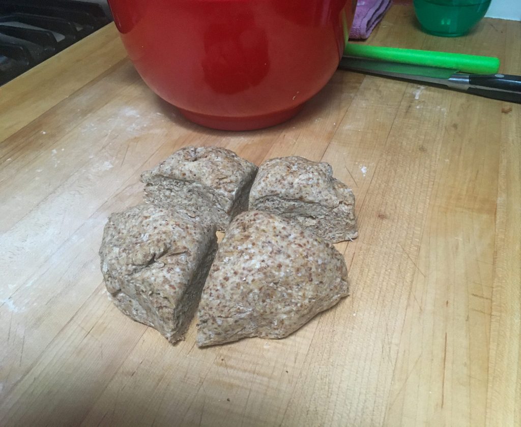 Dough for crackers cut in 4 pieces