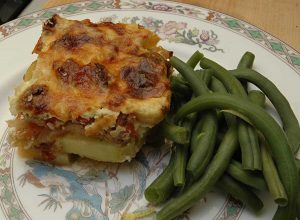 moussaka and beans