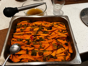 yams and green chilis baked