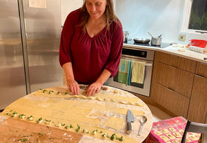 Christine making basil and ricotta ravili